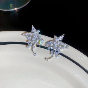 Boucles d'oreilles étoile à franges en argent avec pavé de zircons étincelants