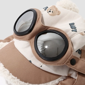 Winter-Fliegermütze für Kinder mit Brille und warmem Fleecefutter in Braun und Beige