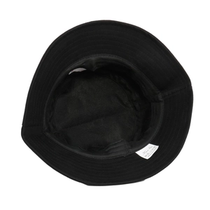 Detail view of the internal structure and cotton fabric of the black PAPI bucket hat