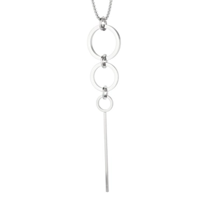 Minimalist geometric titanium steel necklace with triple silver rings and metal bar pendant