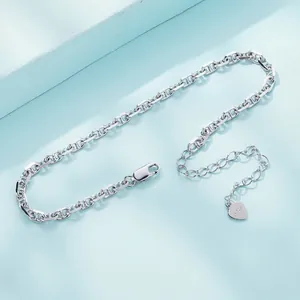 Minimalist S925 sterling silver chain bracelet with 3mm pig nose links and heart charm