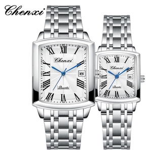 Chenxi Luxury Couple Quartz Watch Square Dial Stainless Steel Strap Waterproof Luminous Date Wristwatch For Men Women