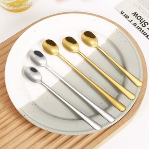 5-piece long handle stainless steel stirring spoons in gold and silver matte finish
