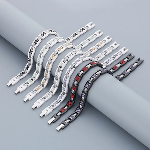 Bracelet En Acier Au Tungstène Magnétique Hip Hop Avec Strass Colorés Céramique Incrustée Chaîne Mode Pour Hommes Unisexe