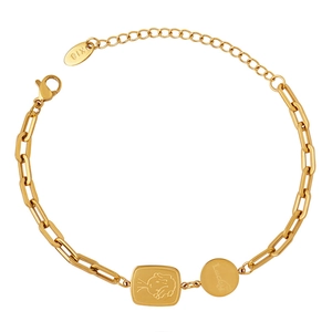 Bracelet à maillons trombones doré 18 carats avec breloque Lucky et pendentif dessin
