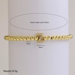 18K gold-plated brass bead bracelet with a micro-paved letter Z charm and elastic cord