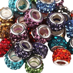 Stack of 7x12mm colorful rhinestone large hole beads with silver metal core