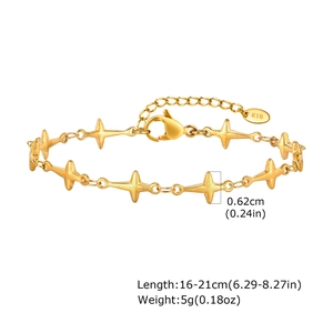 Detailed view of golden star bracelet with lobster clasp and length measurements