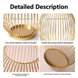Nordic style gold metal wire candle holder with handmade welds and thickened round base