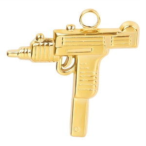 Polished 18k gold plated Uzi submachine gun pendant made of durable stainless steel