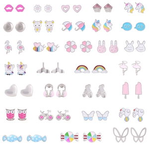 Cute Cartoon Animal Flower Heart Earrings For Girls Kids Alloy Enamel Jewelry With Steel Earring Post