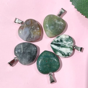 Set of five 20mm natural crystal heart pendants with metal bails in various colors