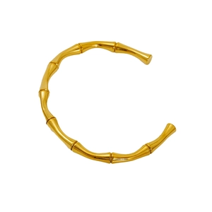 Minimalist 18K gold plated stainless steel bamboo joint open cuff bracelet for women