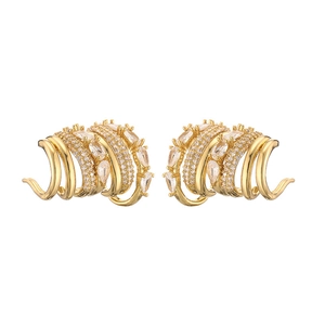 Gold multi-layer hoop earrings with cubic zirconia micro-pave and pear-cut drop stones