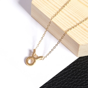 Detail van een minimalistische vergulde Stier-sterrenbeeldhanger aan een fijne schakelketting
