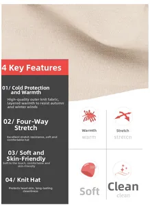 Detailed close-up of warm beige knit fabric featuring four-way stretch and soft texture