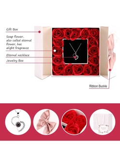Exquisite gift set featuring heart necklace, soap rose, and white magnetic jewelry box