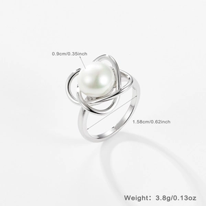 Detail view of 925 silver pearl ring with dimensions and weight specifications