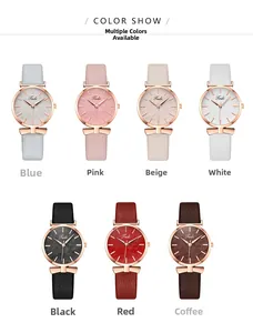 Selection of seven colorful quartz watches with leaf patterns and rose gold cases