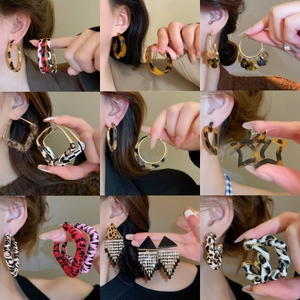 Retro Leopard Print Earrings With 925 Sterling Silver Earring Post Geometric Resin Acrylic Vintage Style Jewelry Women