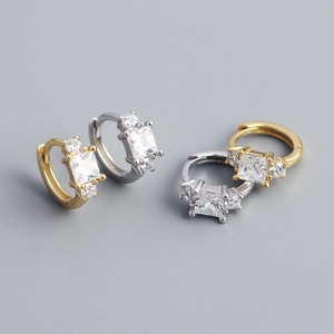 Square Zircon Huggie Earrings 925 Sterling Silver French INS Style Small Minimalist Jewelry For Women