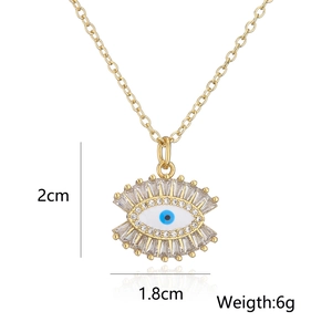 Detailed view of the 2cm x 1.8cm evil eye pendant with dimensions and weight info