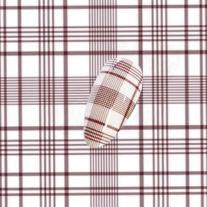 Classic white almond nail art wrap with brown and red plaid pattern design