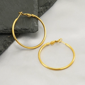 Classic 18K gold plated stainless steel hoop earrings with a polished round design