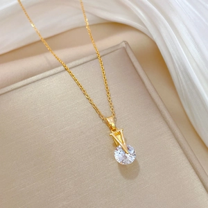 Luxurious gold-plated titanium V-shaped necklace with a sparkling round zircon pendant