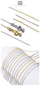 Detail view of adjustable stainless steel necklace chain with needle end and lobster clasp