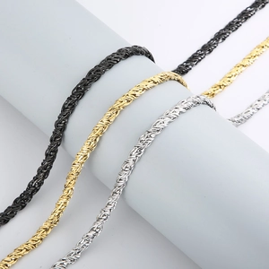 Hiphop braided titanium steel chain necklaces in black, gold, and silver finishes