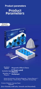 Magnetic chess game set with 20 magnets, blue foam board, and storage bag for travel