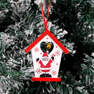 Charming wooden Christmas tree house ornament with Santa Claus and a golden bell