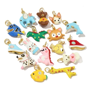 Colorful cartoon enamel animal charms set for DIY jewelry making including dinosaur and giraffe