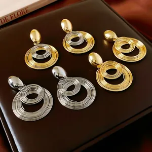 Oversized Alloy Geometric Spiral Multi-Layer Round Dangle Earrings With Silver Earring Post Minimalist Fashion Jewelry