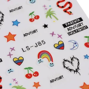 Y2K style Halloween nail stickers with rainbow and heart patterns for nail art decoration