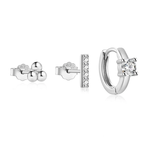 Macro shot of 925 silver earring set featuring S925 hallmark and sparkling cubic zirconia