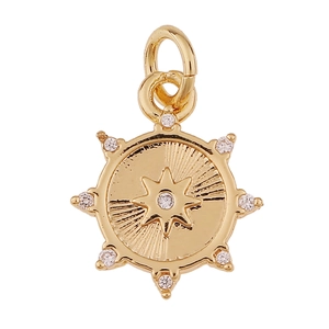 Gouden roer hanger met stermotief en zirkonia stenen op een witte achtergrond
