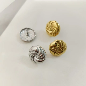 Elegant 18K gold plated stainless steel stud earrings with 3D spiral twist texture