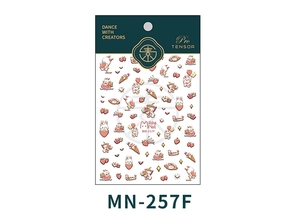 Close-up of MN-257F nail sticker with cute cartoon bunny and strawberry motifs