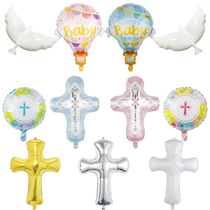Aluminum Foil Balloons Cross Hot Air Balloon Dove Shapes For Baby Shower Baptism Birthday Party Decorations