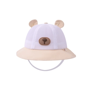Breathable mesh baby sun hat with cute bear ears and windproof strap in beige