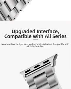 Detailed macro view of the upgraded stainless steel link connectors for Apple Watch