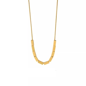 Minimalist gold square block pendant necklace with a sleek snake chain for women