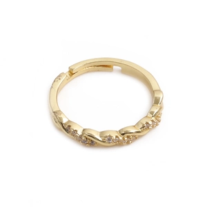 Minimalist 18K gold plated twisted rope open ring with micro-pave cubic zirconia accents