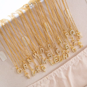Gold plated square letter necklace set with cubic zirconia stones for women