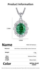 Detail specifications of S925 silver necklace with oval emerald green gemstone pendant