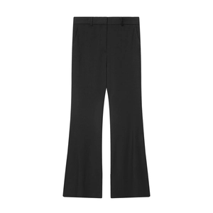 Classic black flared trousers with high-waist fit and elegant drape for business casual