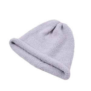 Berretto in maglia felpata per bambini con bordo arrotolato in lana morbida viola