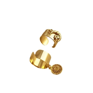 Retro 18K gold-plated stainless steel ear cuff set with moon, stars and sun charms